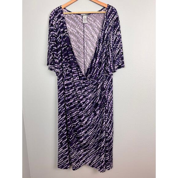 Catherines Women's 3X Plus‎ Purple Geometric Faux Wrap Dress Party Cocktail Knit - Picture 2 of 9